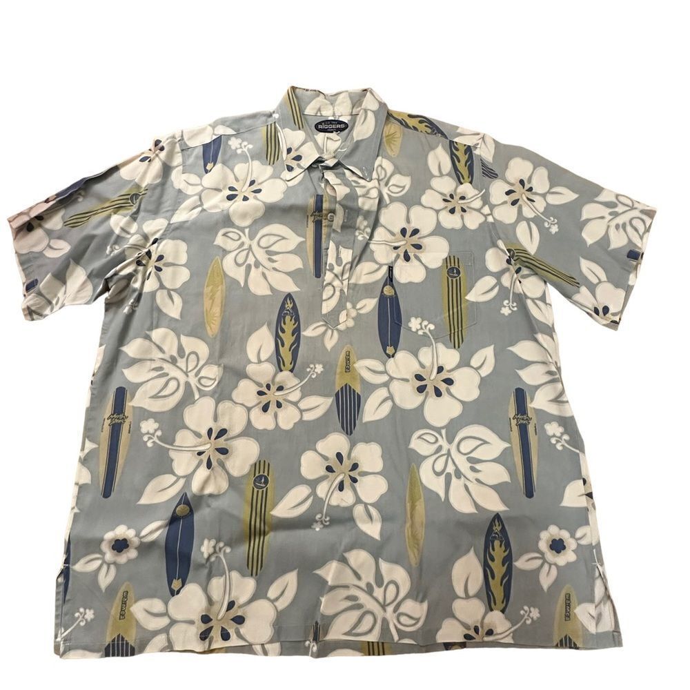 Riggers ~Lt Blue Surfboard Print Aloha Shirt~size tag missing..see measurements